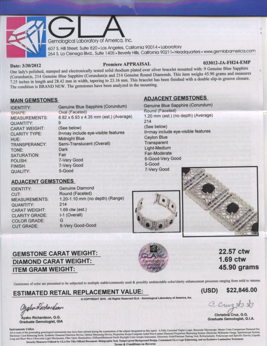 Sapphire & Diamond Bracelet AV: $22,846 - 2