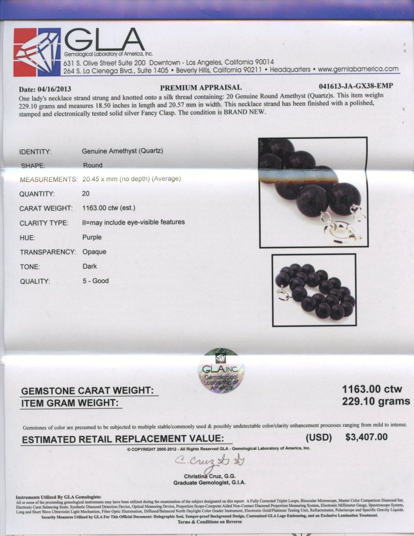 Amethyst Necklace Appraised Value: $3,407 - 2