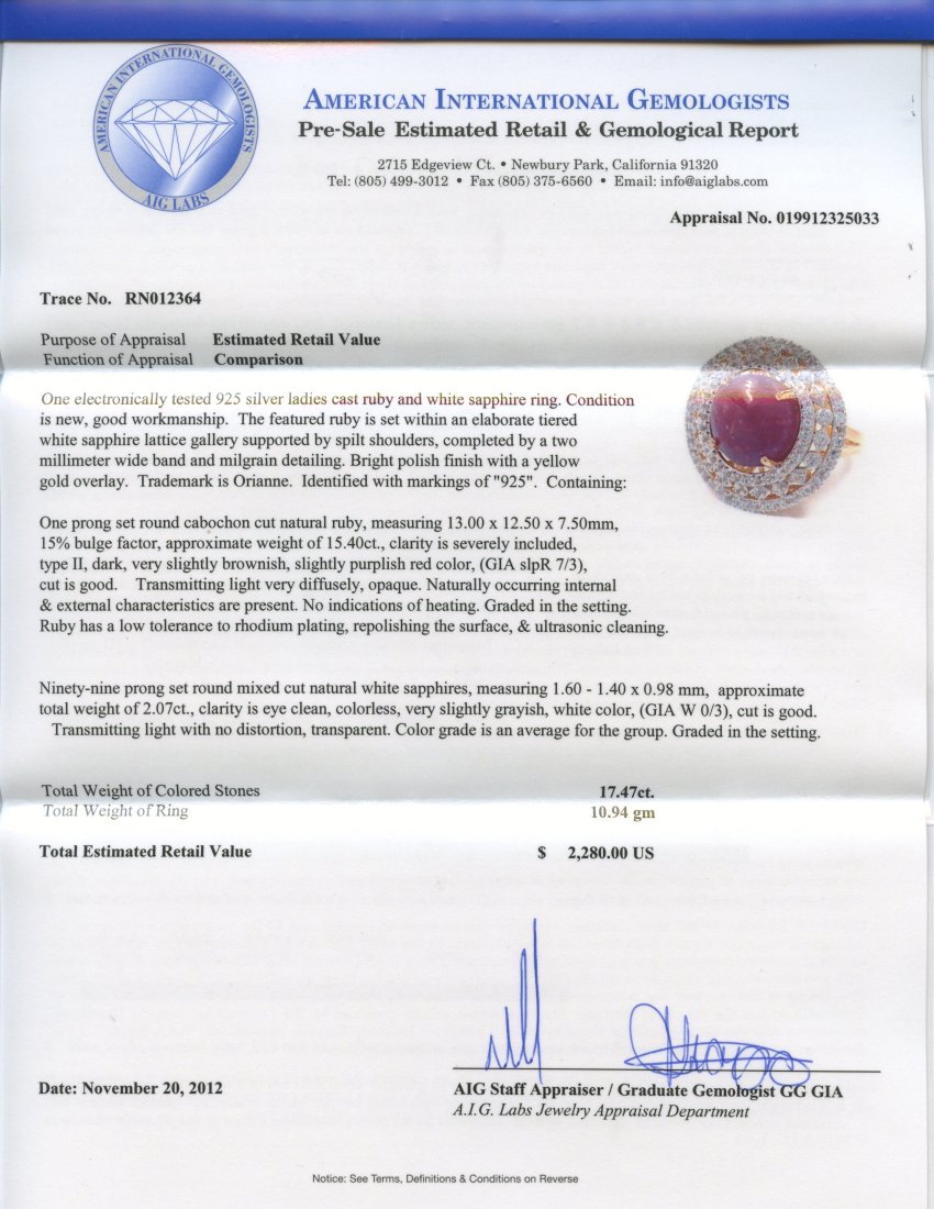 Ruby & Sapphire Ring Appraised Value: $2,280 - 2