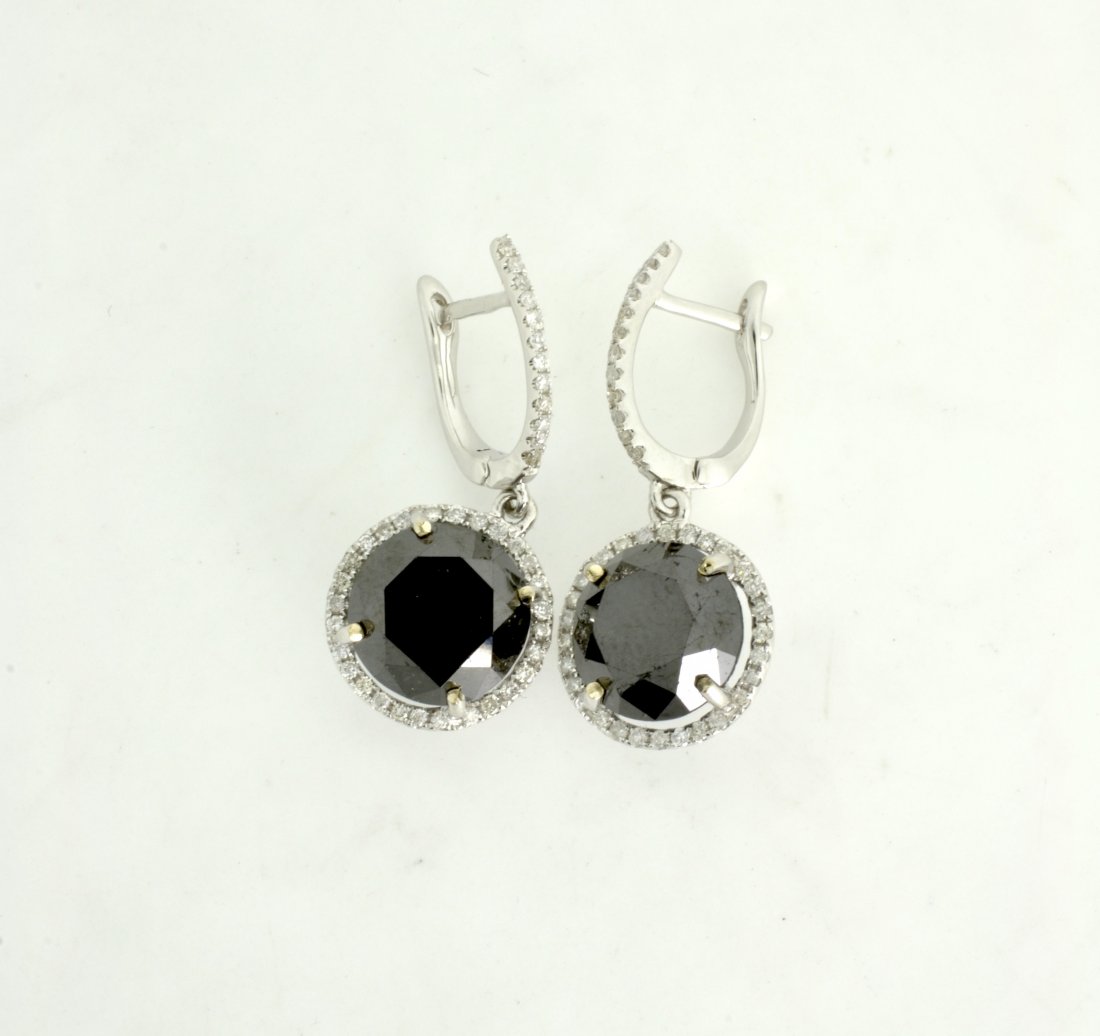 Black & White Diamond Earrings AV: $12,815: 18K white gold ladies cast and assembled earrings with 7.81 cts of black diamonds and 0.31 cts of G-I, I1-I2 diamonds K39J92