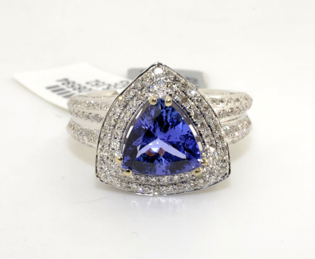 Tanzanite & Diamond Ring AV: $12,990: 14K white gold ladies cast ring with a 2.16 ct natural tanzanite center stone and 1.08 cts of diamonds VS1-SI1, G-I Color K55J52