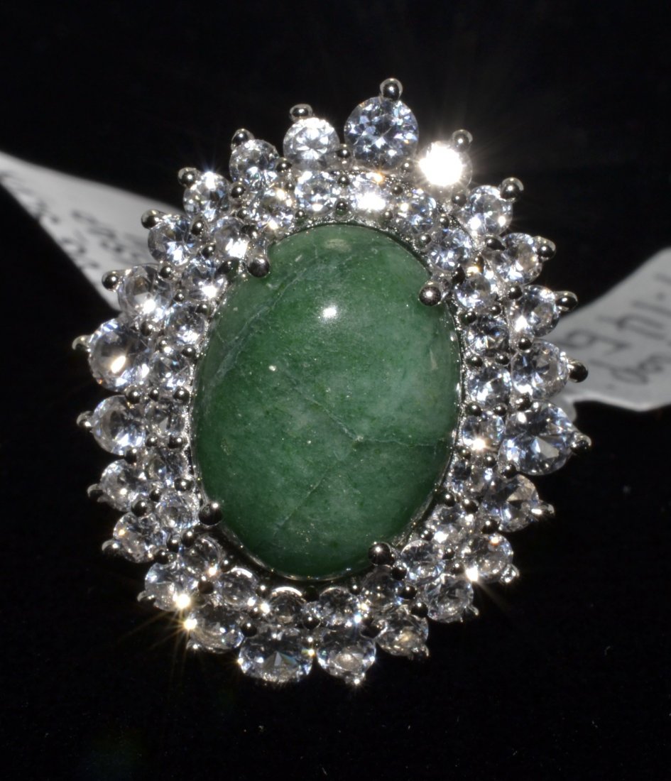 Beryl & Sapphire Ring Appraised Value: $1,425: 925 silver ring with 2.54 ct of sapphires and 7.14 ct dyed green beryl center stone K15J9