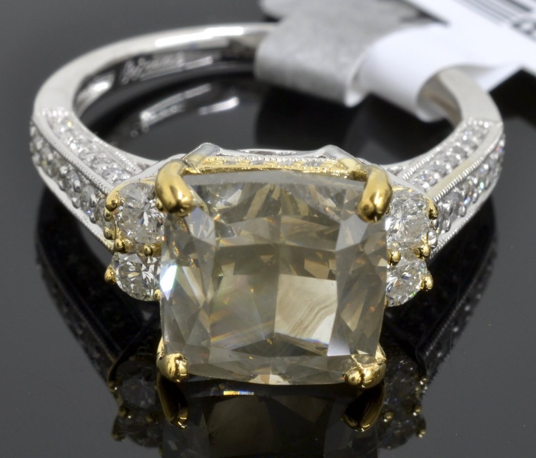 6.15 ct Diamond Ring Appraised Value: $57,920: 14K white gold ladies cast diamond ring with 0.61 ct of diamonds and a 5.54 ct centered fancy brownish yellow diamond K149J81