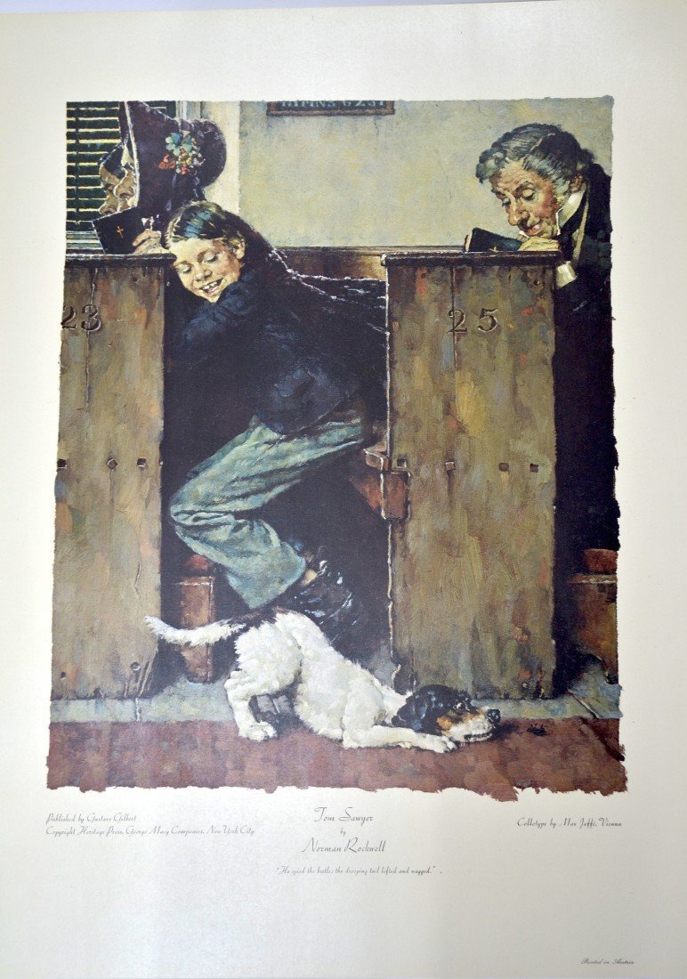 Norman Rockwell's "He Spied the beetle" Art (COLLO): Norman Rockwell's "Tom Sawyer - He Spied the beetle" Art Limited Edition COLLOTYPE K39J9