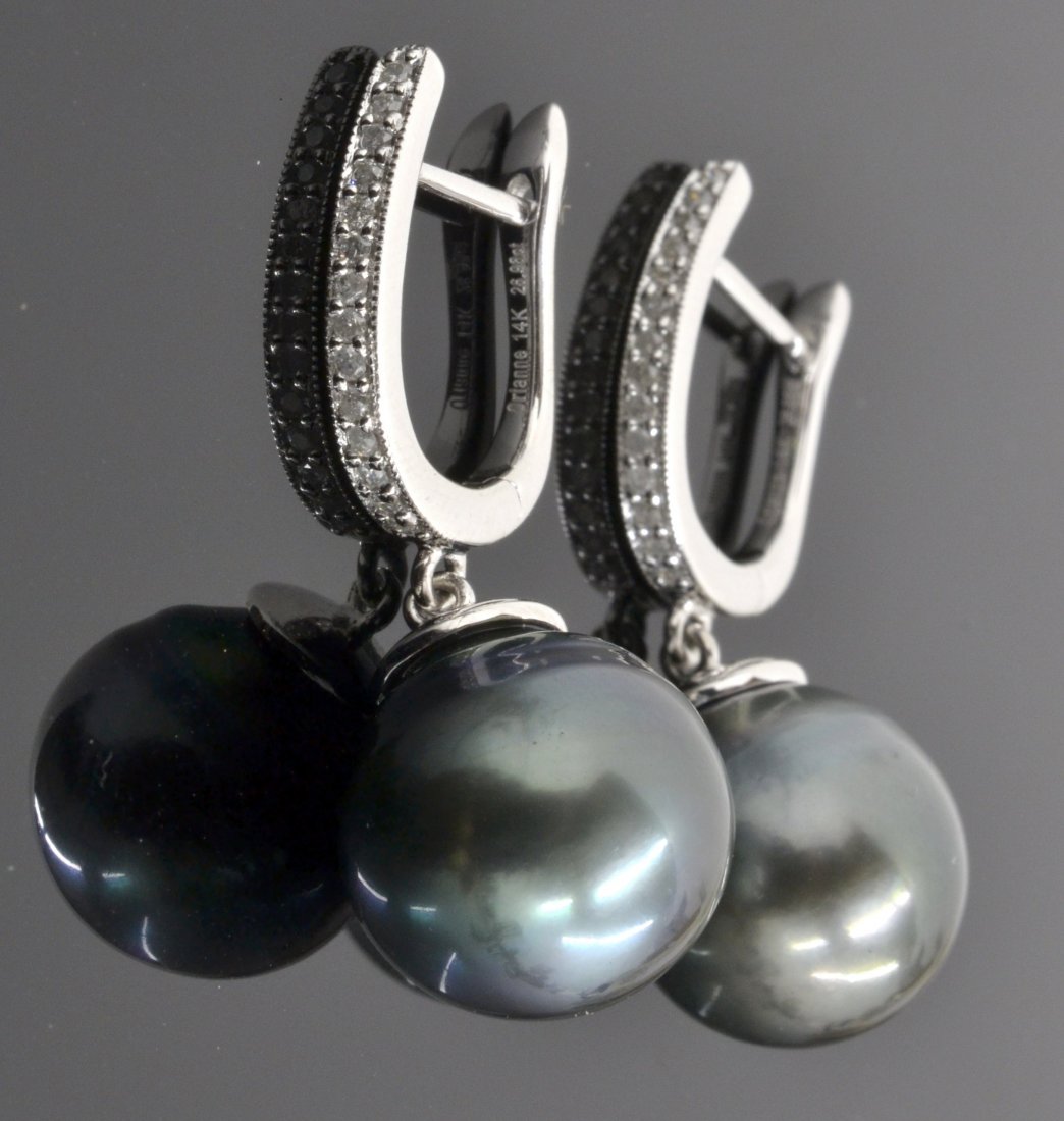 Tahitian Pearl Earrings Appraised Value: $4,025: 14K white gold earrings with 0.19 ct of diamonds and 2 tahitian cultured pearls 12.5mm in size K11J98