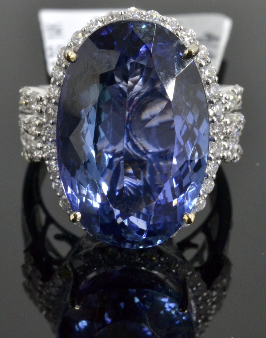 Tanzanite & Diamond Ring Appraised Value: $42,600: 14K white gold ring with 1.00 ct of diamonds CLARITY SI-1 to I-1 COLOR G-I and 15.17 ct natural tanzanite center stone K11E931