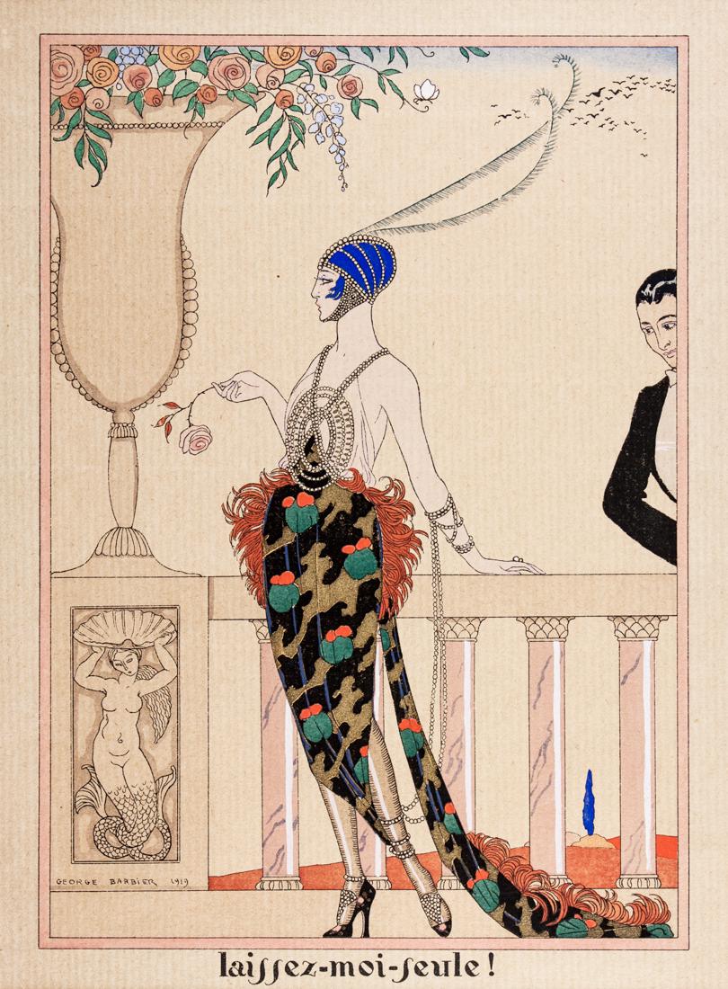 Barbier, Laissez-moi seule!: George Barbier, Laissez-moi seule! 1919 Incisione colorata a pochoir. mm 258x182. Foglio: mm 305x220. Da Feuillets d'art. Firmato e datato in basso a sinistra. 