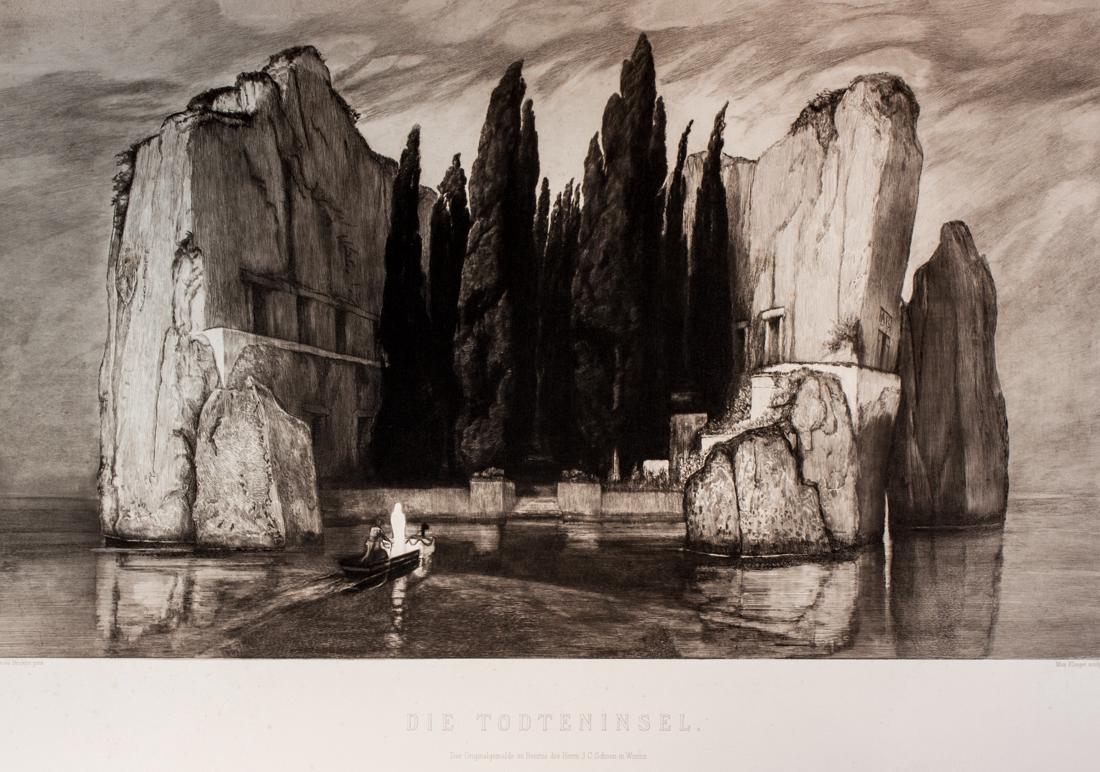 Klinger, Die Toteninsel (L'Isola dei Morti): Max Klinger, Die Toteninsel (L'Isola dei Morti). 1890 Acquaforte e acquatinta. mm 612x777. Foglio: mm 655x818. Singer, 327. In basso ai lati, sotto alla parte incisa: «A. Böcklin pinx.