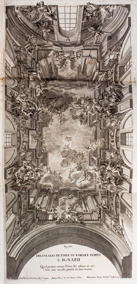 Pozzo, Perspectiva pictorum et architectorum: Pozzo Andrea, Perspectiva pictorum et architectorum [...] Pars Prima (-seconda). Romae: Ex Typographia Antonii de Rubeis, 1723-37. 2 volumi in-folio (mm 408x270). Carte [112]; [127] di testo e ta
