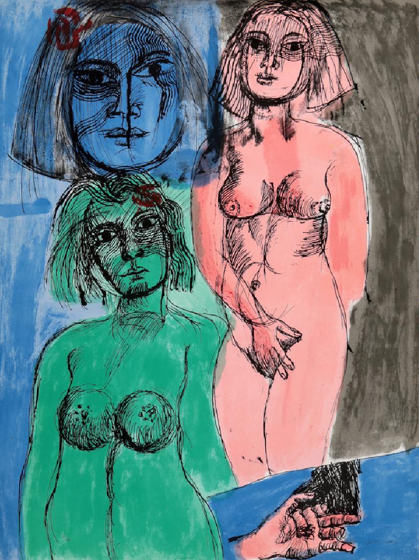 Cassinari, Tre figure femminili.: Bruno Cassinari , Tre figure femminili. Litografia a colori. mm 626x470. Firmato a matita in basso a destra, numerato a matita in basso a sinistra. Esemplare 6/99.
