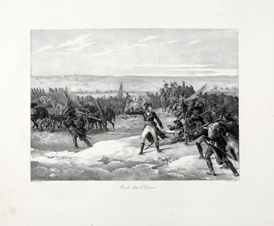 Géricault, 2 incisioni da Vie […] de Napoleon.: Théodore Géricault , Lotto composto di 2 incisione da Vie politique et militaire de Napoleon. 1822 1) Marche dans le désert. Litografia. mm 290x396. Foglio: mm 470x615. Delteil 43. Firma