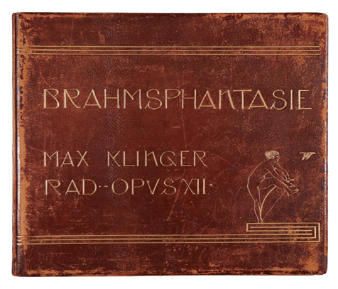 Klinger, Brahms-Phantasie.: Max Klinger , Brahms-Phantasie. Berlin: Verlag von Amsler & Ruthardt, 1894. In-folio (mm 370x442). Carte 1 bianca, [3] di occhietto, frontespizio e contenuto dell'opera con giustificazione di tir
