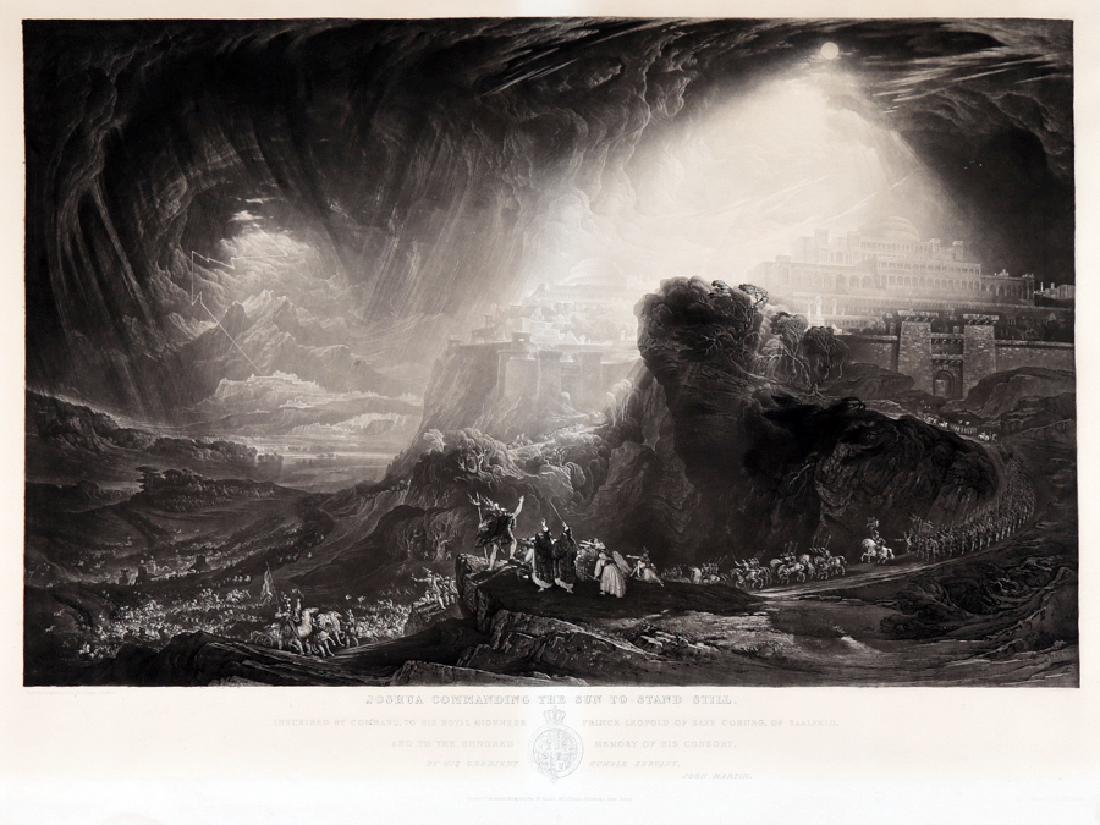 Martin, Joshua commanding the Sun to stand still.: John Martin , Joshua commanding the Sun to stand still. 1927 Mezzatinta. mm 565x785. Foglio: mm 620x840. Testo tipografico in basso: "Painted and engraved by John Martin (...) London. Publis