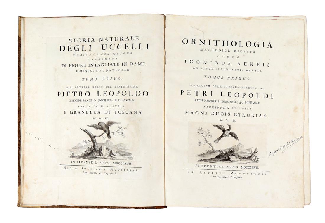 Manetti, Storia naturale degli uccelli. 1676: Manetti Saverio, Storia naturale degli uccelli trattata con metodo [...]. Tomo primo (-quinto ed ultimo). In Firenze: nella stamperia Mouckiana [poi] nella stamperia di Giuseppe Vanni, 1767-1776.