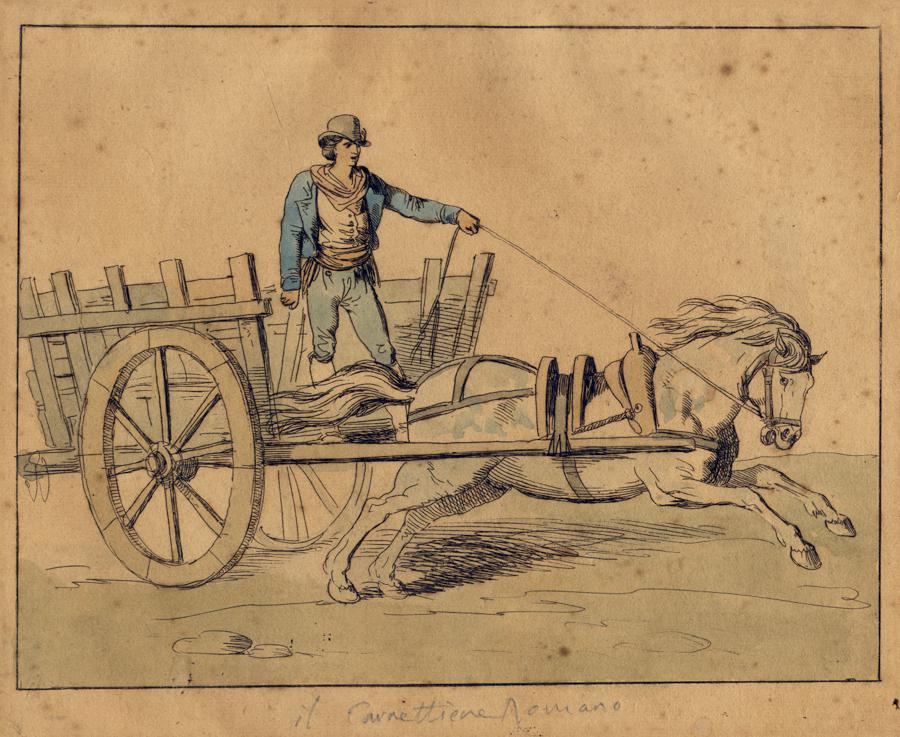 Pinelli, Collezione di 45 incisioni, 1815: Bartolomeo Pinelli, Collezione di 45 incisioni avanti lettera di costumi di Roma e dintorni. 1815 ca. 45 incisioni in rame mm 170x220 (fogli: mm 190x230), tutte in coloritura d'epoca. Esemplari a