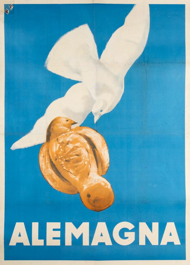 [Vintage posters] Dudovich, 1950: Marcello Dudovich, Alemagna. 1950 ca. Offset. mm 1400x1000. L'opera potrebbe essere una stampa di prova per il noto manifesto di Dudovich Colomba Alemagna.