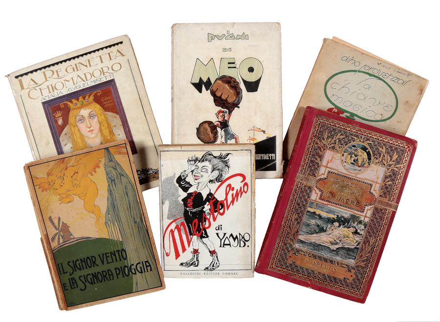 6 opere di letteratura italiana per bambini: 6 opere di letteratura italiana per bambini Guglielminetti Amalia, La reginetta chiomadoro. Roma-Milano: Mondadori, 1921. In-8° (mm 223x 187). Pagine [6], 11-197, [1] con 9 carte illustrate in bia
