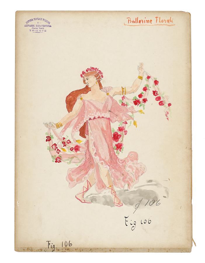 [TEATRO] 82 bozzetti teatrali.: Lotto composto di 82 bozzetti teatrali. 1) 45 bozzetti per "Salvator Rosa". Matita di grafite, acquerello, penna e inchiostro di china su carta. mm 237x155. I fogli sono numerati e presenta