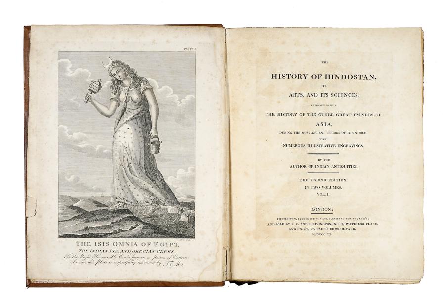 [TRAVELS] Dow, The History of Hindostan: Dow Alexander, The History of Hindostan, its arts and its sciences... London: W. Bulmer and W. Nicol, 1820. 2 volumi in-folio (mm 290x220). Esemplare con fioriture e lievi gore ma in barbe. Legat