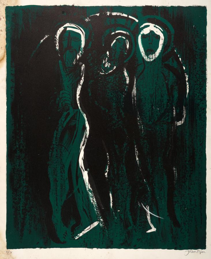 Piper, Senza titolo.: John Piper , Senza titolo. Litografia a colori. mm 515x420. Foglio: mm 560x480. Firmata a matita in basso a destra e numerata in basso a sinistra. Es. X/X.