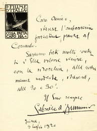 D'Annunzio Gabriele, Signed autograph letter...