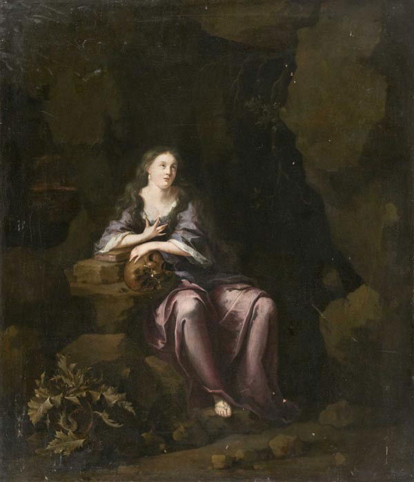 Old Master Oil Painting, Flemish School, 17th: Scuola fiamminga del XVII secolo. La Maddalena. Olio su tela, senza cornice. OIL ON CANVAS, UNFRAMED. cm. 70 x 60 ; in. 27,5 x 23,6. Tags: Continental, European, Antique, Religious, Magdalene