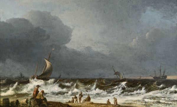 Old Master Oil Painting, Flemish School, 17th: Scuola fiamminga del XVII secolo. Marina. Siglato in basso a sinistra. Olio su tavola, in cornice. OIL ON PANEL, FRAMED. cm. 46,5 x 74,5 ; in. 18,3 x 29,3.