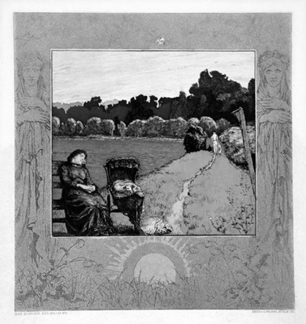 Modern master print Etching and acquatint: Max Klinger (1857 -1920). Vom tode erster teil. Opus XI. 1882 Acquaforte e acquatinta. mm 184/313x169/315. Singer, 171/180. Serie completa ed omogenea di 10 incisioni edita per la prima volta a Roma n