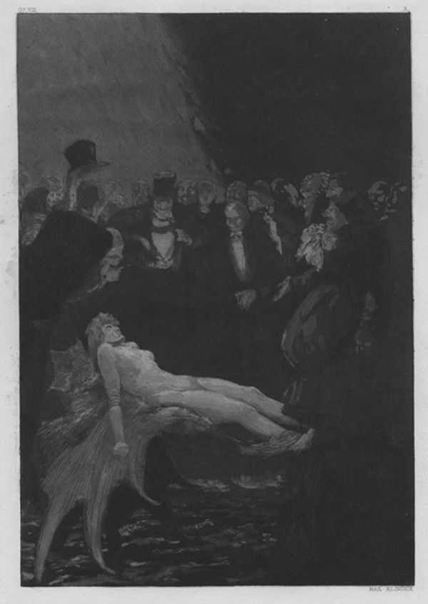 Modern master print Etching and acquatint: Max Klinger (1857 -1920). Gefesselt. 1884 Acquaforte e acquatinta. mm 298x205. Foglio: mm 630x445. Singer, 137. Firmata in basso a destra a caratteri tipografici. Undicesima tavola da Ein leben. Opus