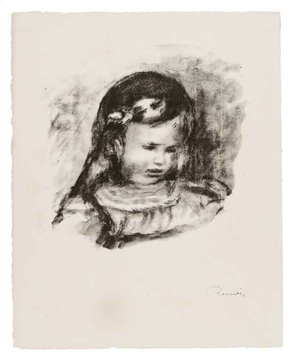 Pierre Auguste Renoir: Pierre Auguste Renoir (1841 - 1919), Claude Renoir, la tête baissée. Litografia in nero. mm 197x195. Foglio: mm 310x252. Delteil, 39. Firmata sulla pietra litografica in basso a destra. Esemplare 