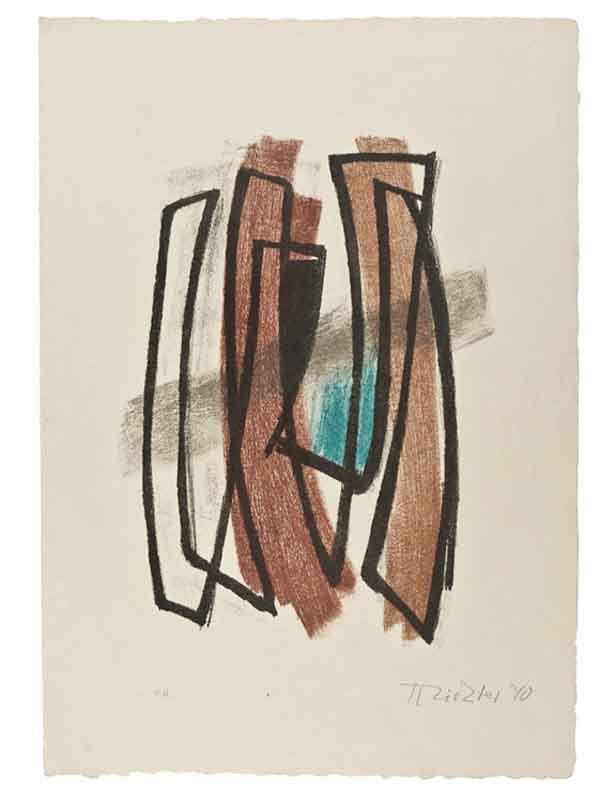 Hans Richter: Hans Richter (1888 - 1976), Il taccuino del vecchio II. 1970. Litografia 5 colori. mm 381x285. Foglio: mm 575x412. Firmata e datata a matita in basso a destra e annotata «E.A.». Edita da M'arte di M