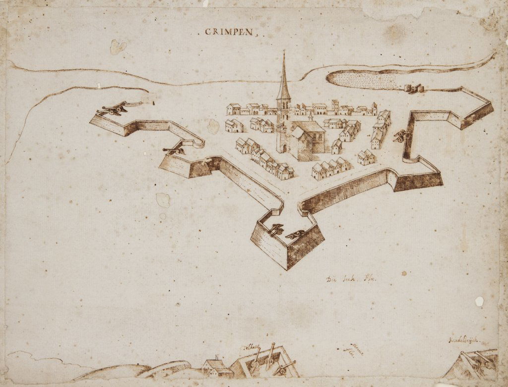 Dutch School, Views of Dutch villages: Scuola olandese del XVI-XVII secolo, Vedute di città olandesi fortificate Lotto composto da tre disegni a penna, inchiostro bruno e matita di grafite su carta vergellata priva di filigrana, applicata