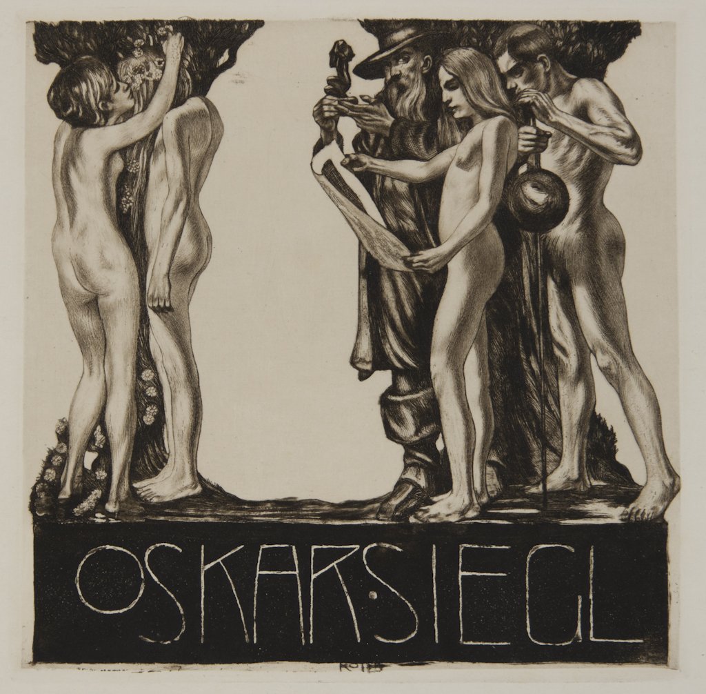 Kolb Alois: Kolb Alois (1875 - 1942), Due ex libris Ex libris Hermann Epp. Acquaforte e acquatinta. mm 141x141. Il nudo negli ex libris del primo '900, 64. Firmata in basso a sinistra sulla lastra. Ex libris Oska