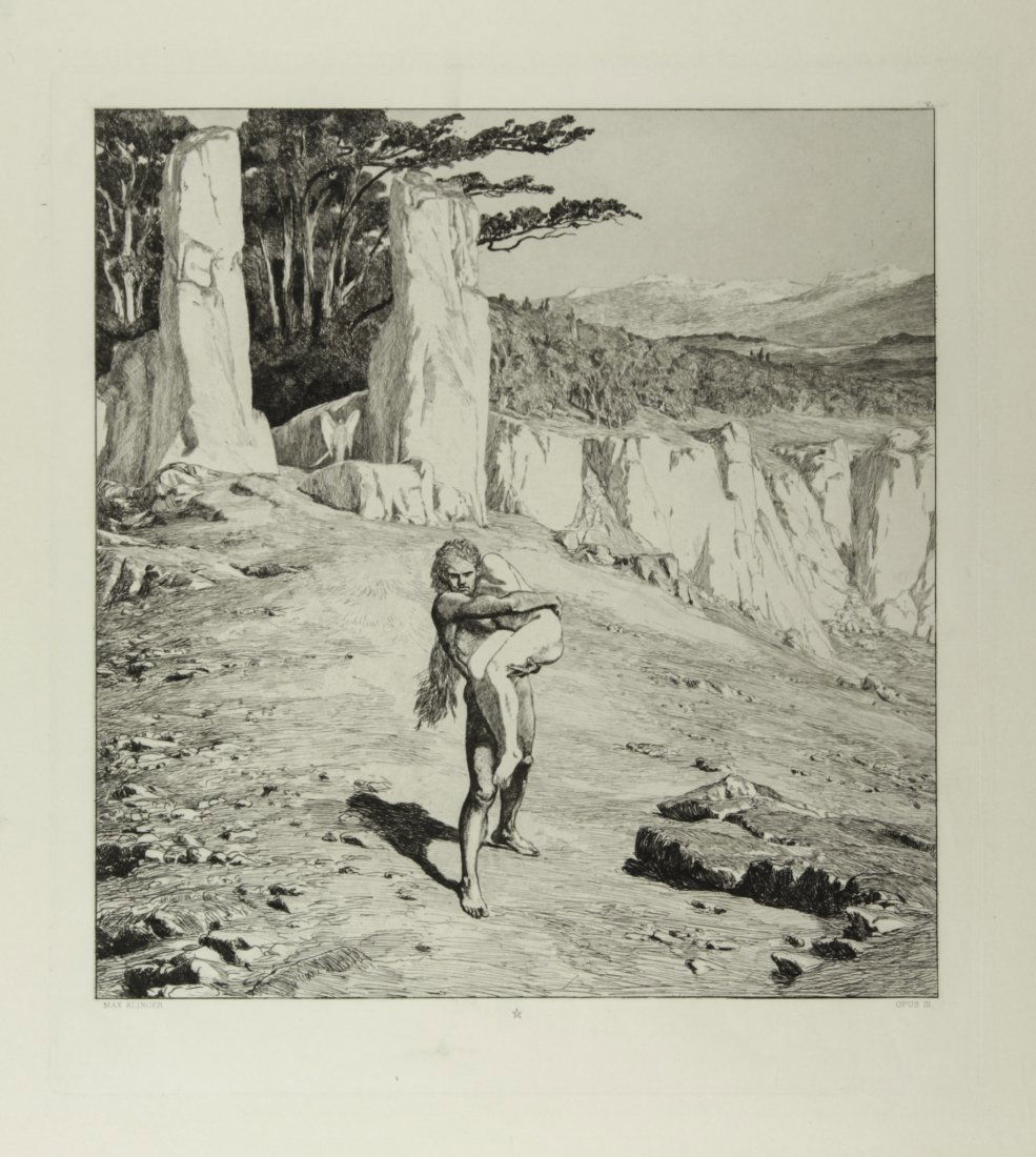 Max Klinger, Adamo.: Max Klinger (1857-1920). Adamo. 1880. Acquaforte e acquatinta. mm 295x272. Foglio: mm 520x320. Singer, 47. Quinta tavola da Eva und die Zukunft. Opus III, serie di 6 incisioni pubblicate per la prima