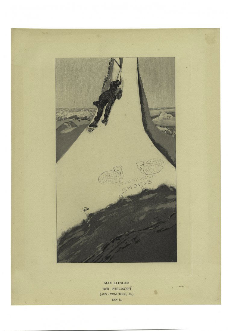 Max Klinger, Der philisoph.: Max Klinger (1857-1920). Der philisoph. 1885. Acquaforte e acquatinta. mm 297x199. Foglio: mm 360x275. Singer, 244. Stampato nel margine inferiore, al centro: «Max Klinger / Der Philisoph / (Aus «Vo