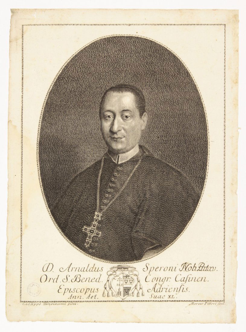 Pitteri Marco Alvise: Marco Alvise Pitteri (1702-1786). Lotto di tre ritratti: Flaminio Cornelio/Carlo Goldoni Avvocato Veneto/ Don Arnaldo Speroni. 1) Ritratto di Flaminio Cornelio, da Giuseppe Angeli, acquaforte, mm. 15