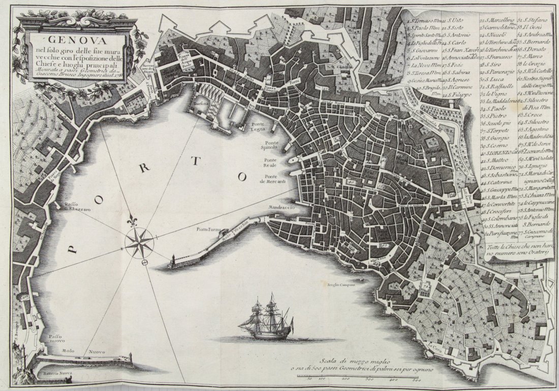 Ratti Carlo Giuseppe: Ratti Carlo Giuseppe. Instruzione di quanto può vedersi di più bello in Genova in Pittura, Scultura, ed Architettura... Genova: Presso Ivone Gravier, 1780. 2 volumi in-8° (mm 182x120). Pagine 8,