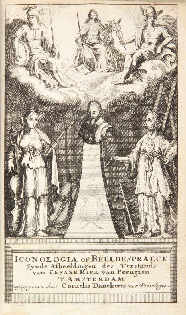 Ripa Cesare: Ripa Cesare. Iconologia of uytbeeldinge des Verstands... T'Amsteldam: Uytgegeven door Cornelis Danckerts, s.d. [1700 circa]. In-8° (mm 156x98). Pagine [8], 288, [8] + 37 carte di tavole calcografi
