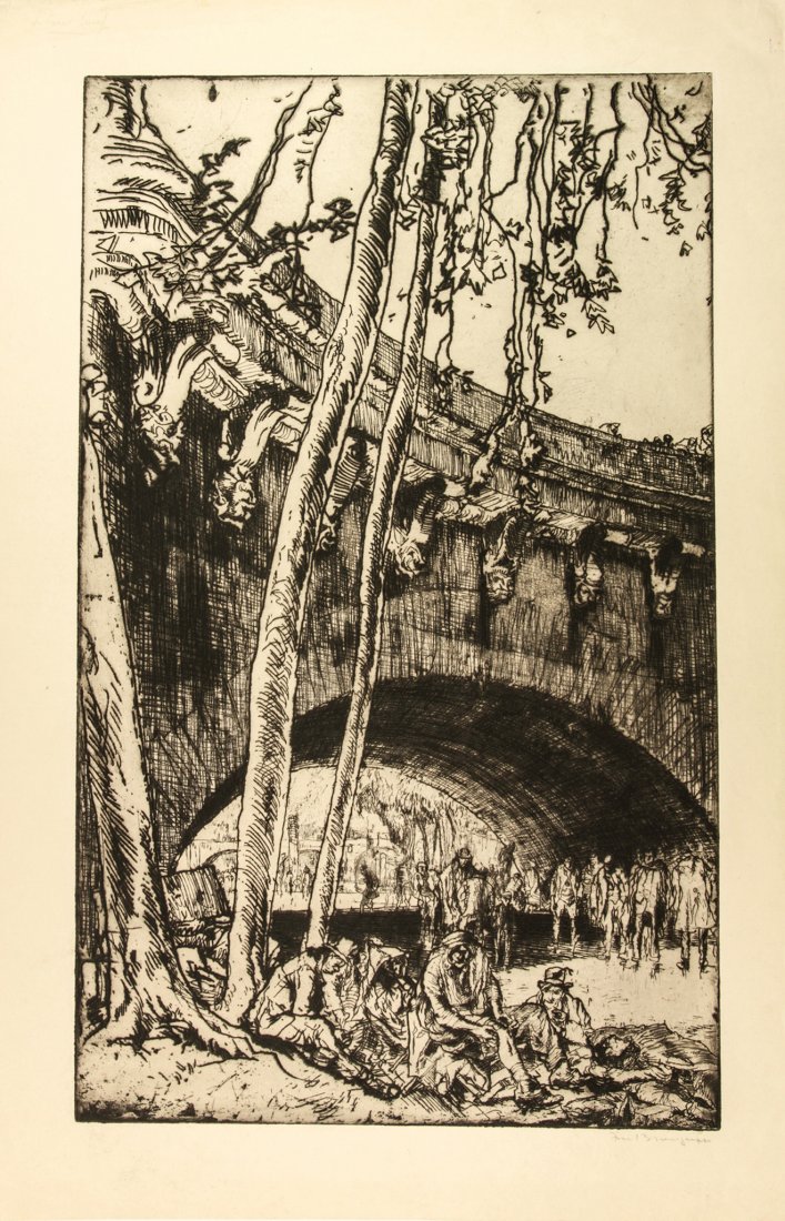 Frank William Brangwyn.: Frank William Brangwyn (1867-1956). Arch of the Pont Neuf Paris. Acquaforte mm. 550x335. Foglio: mm. 640x425. Firmata a matita in basso a destra. Bibl.:The Etched Work of Frank Brangwyn A.R.A., R
