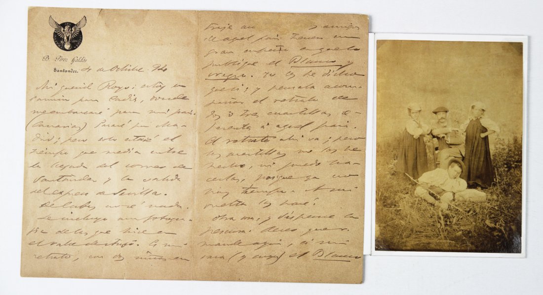 Perez Galdos Benito: Perez Galdos Benito. Lettera autografa firmata inviata a Luis Royo Villanova. Datata 4 ottobre 1894. Manoscritto a inchiostro seppia. 1 bifolio, scritte 4 pagine. Testo in spagnolo. Su carta spessa, i