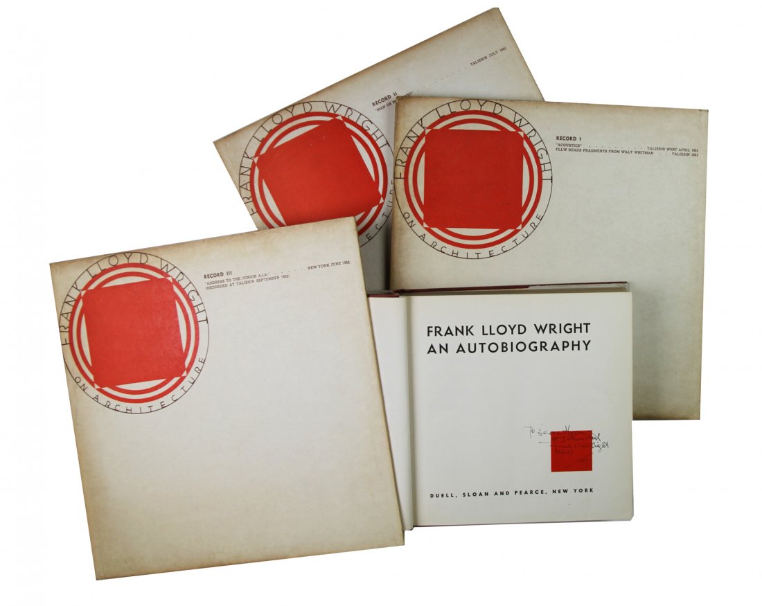 Wright Lloyd Frank: Wright Lloyd Frank. An autobiography. New York: Duell, Suoan and Pearce c1943. In-8° (mm 215x215). Prima edizione. Sovracoperta (con plastica) conservata. Con dedica autografa. SI AGGIUNGONO: Id.,