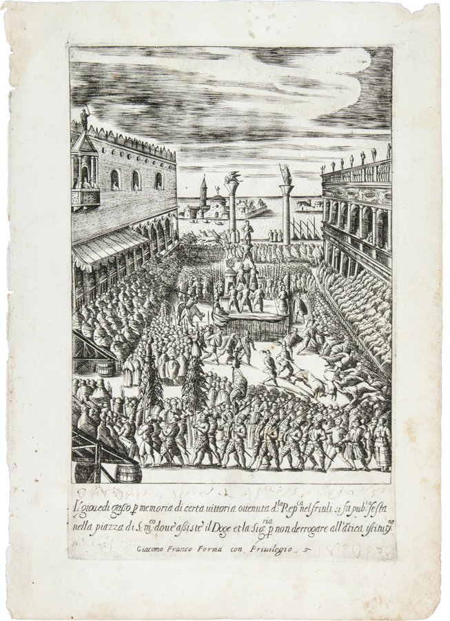 Giacomo Franco: Giacomo Franco. Intratenimento che dano ogni giorno li ciarlatani in Piazza di S. Marco al Populo... - Il giovedì gasso p. memoria di certa vittoria ottenuta d:lla Rep.ca nel friuli si fa pub.ca fest