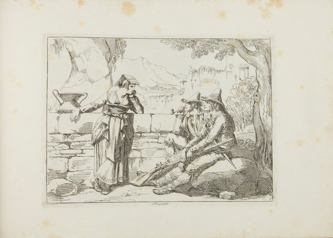 Bartolomeo Pinelli: Bartolomeo Pinelli, Nuova raccolta di cinquanta costumi de' contorni di Roma compresi diversi fatti di brigandi disegnati ed incisi all'acqua forte... In Roma: Presso Gio: Scudellari, 1823. In-4°