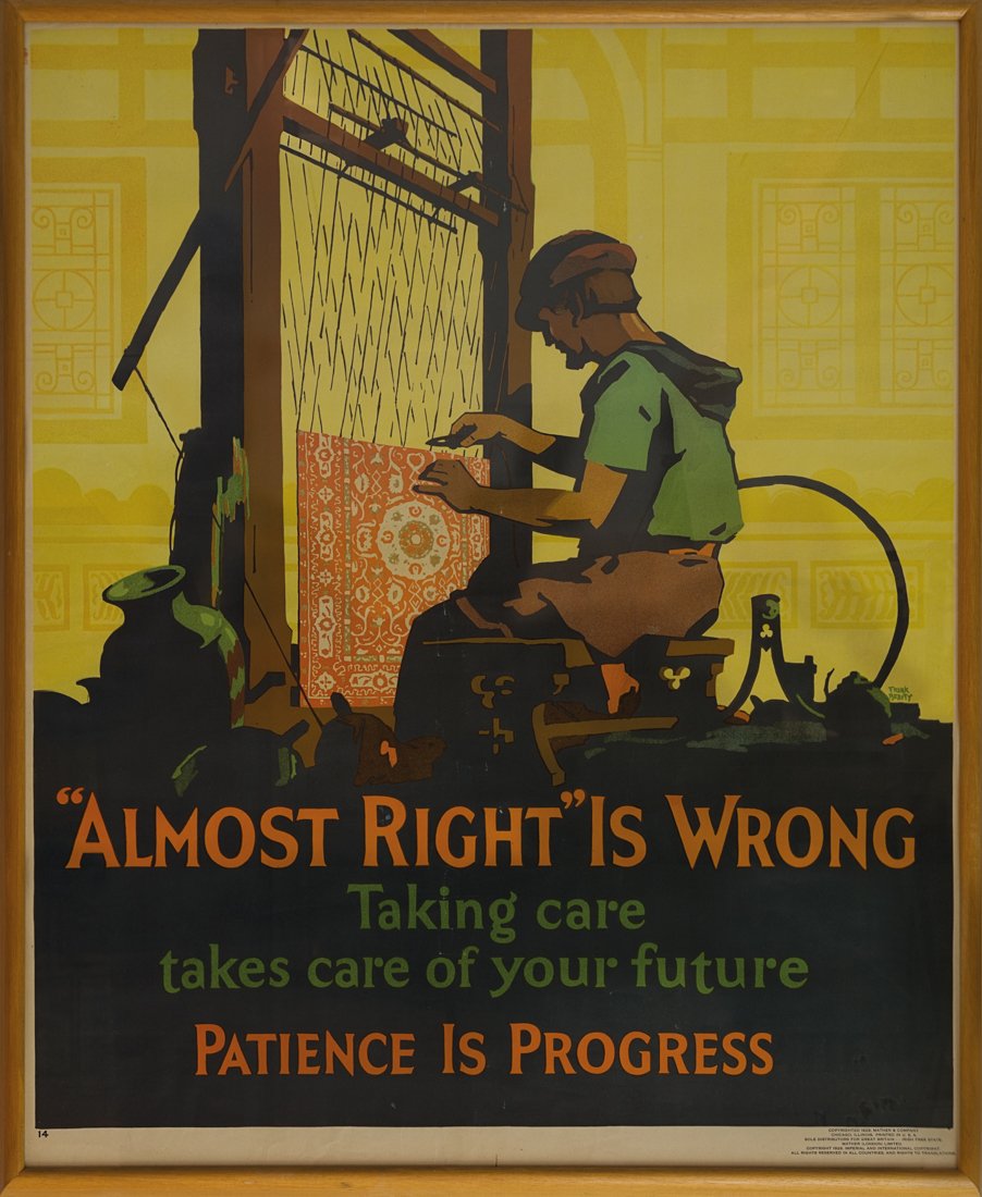 Frank Mather Beatty: Frank Mather Beatty, 'Almost right' is wrong. 1929 Manifesto litografico a colori. mm 1080x970. Stampato da Mather & Company, Chicago.