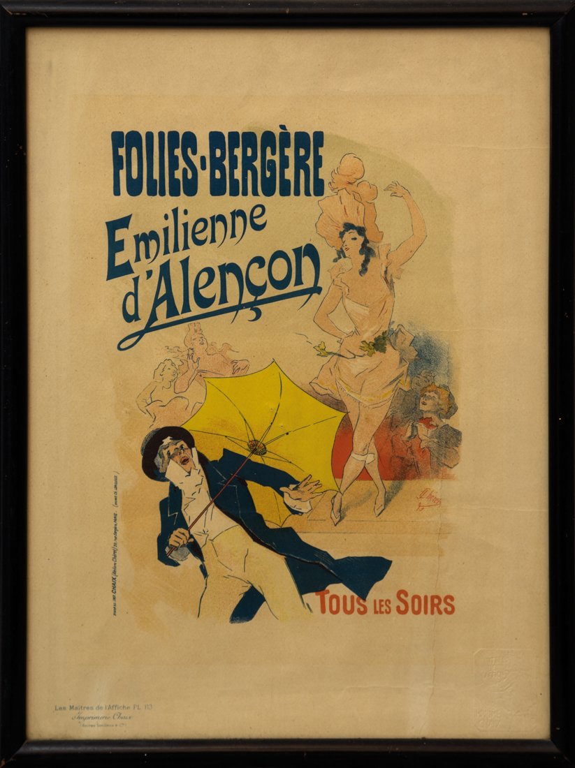 Jules Cheret: Jules Cheret, Folies Bergère. Emilienne d'Alençon. 1895 Litografia a colori. mm 390x280. Da “Les Maitres de l’Affiche”, Paris, Imprimerie Chaix, 1895-1900.