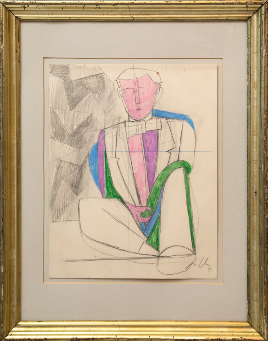 Sandro Chia (1946 ): Sandro Chia (1946 ), Uomo seduto. 1991 Matita e pastelli su carta. mm 335x275. Firmato e datato in basso a destra. Provenienza “Galleria La Scaletta”, etichetta al retro. Pubblicato sul ca