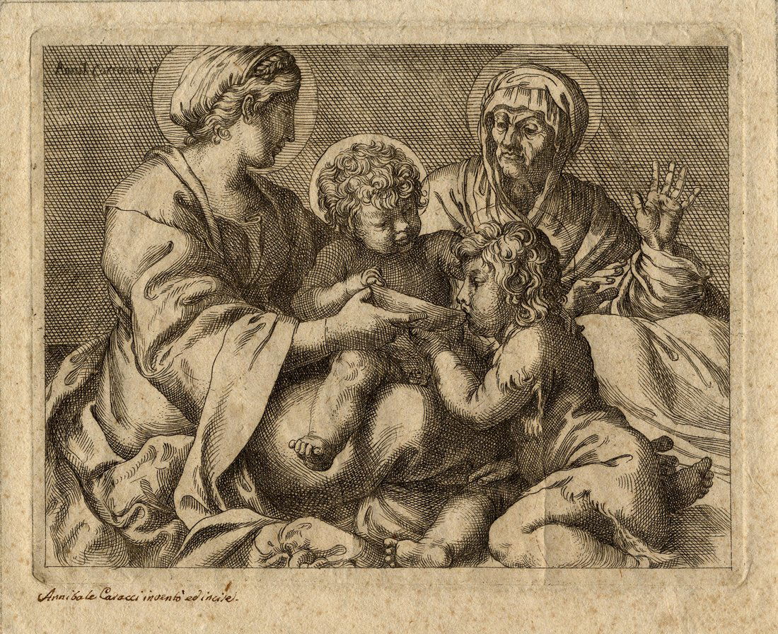 Annibale Carracci: Annibale Carracci [da]. La Madonna della scodella. 1606 Acquaforte e bulino. mm 128x163. Foglio: mm 148x180. De Grazia, 20 (copia 10). Copia in controparte dall’incisione che Annibale realizz&og
