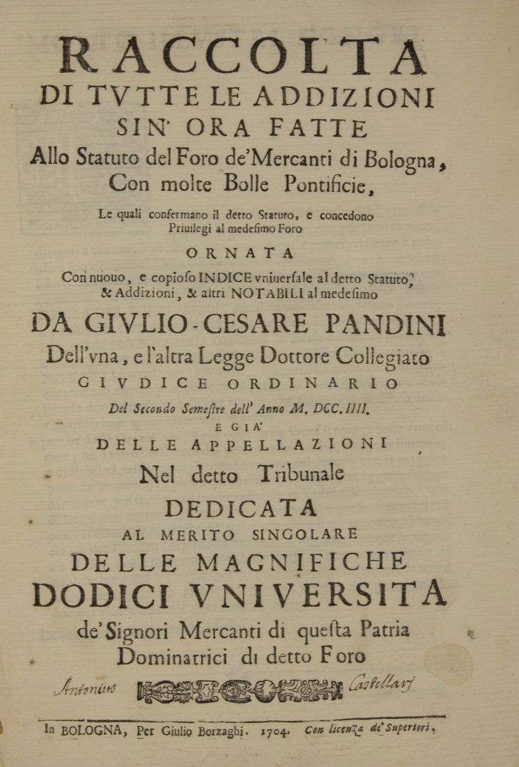 Pandini, Statuto del Foro de' Mercanti di Bologna (1 of 2)