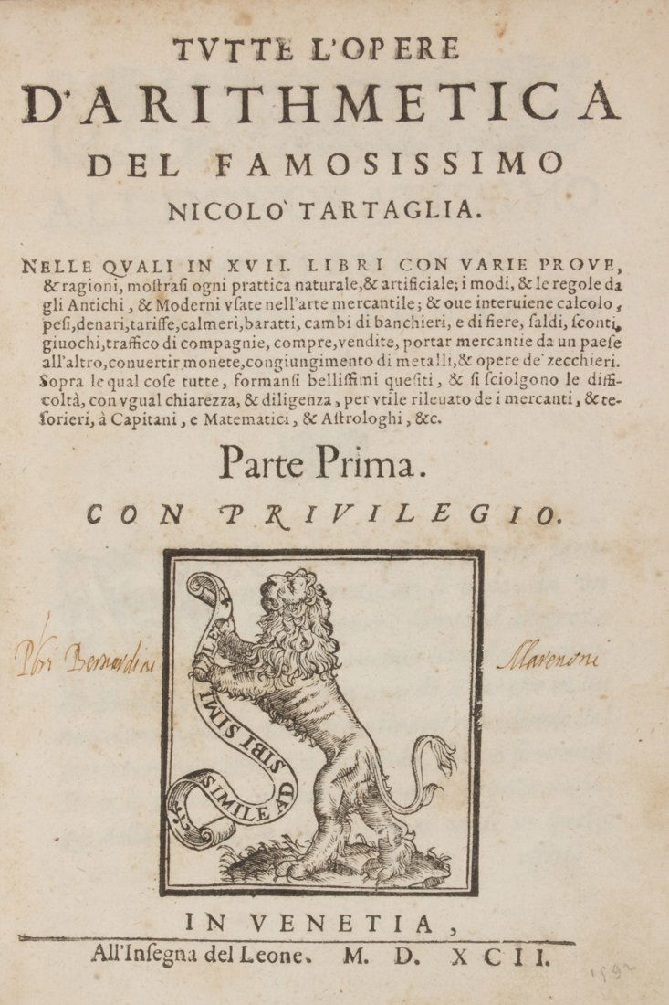 Tartaglia, Tutte l'opere d'arithmetica (1 of 3)