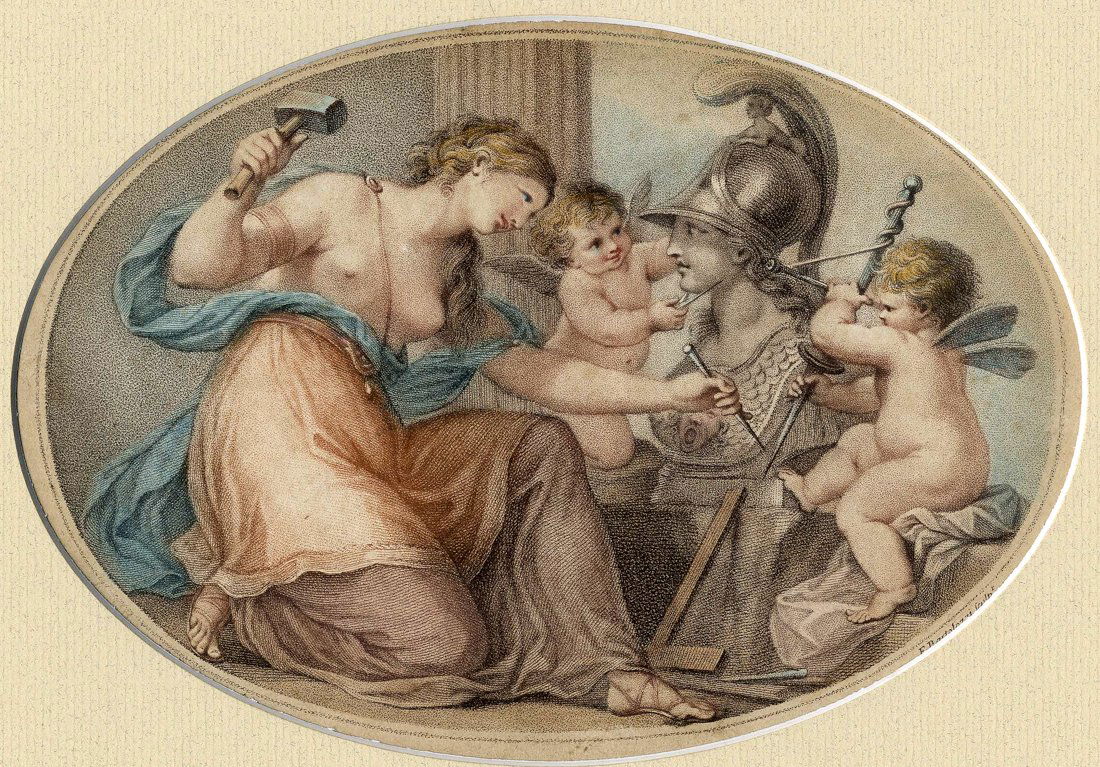 Bartolozzi, Lotto di cinque incisioni: Francesco Bartolozzi (1728 - 1815), Lotto di cinque incisioni. 1) Venere accudita dalle Grazie. Da Angelika Kauffman, 1800 ca. Bulino e pointillé, stampata in seppia, soggetto in ovale. mm 430x